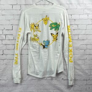 Pokemon Shirt Mens Small Long Sleeve Top Electric Type Graphic Crewneck White